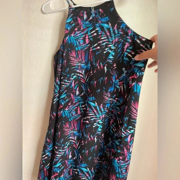 Decree tropical print palm leaves midi mock neck dress size L - Picture 5 of 5